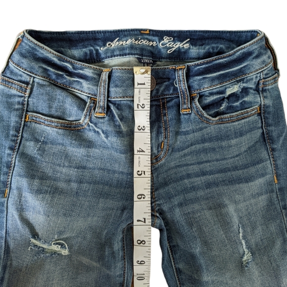 American Eagle Low rise Jegging Skinny Jeans Sz 0 Regular Distressed Stretch - Picture 7 of 11